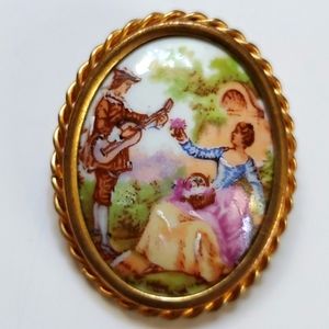 Vintage Limoges Ceramic Painted Brooch